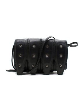 Yuzefi Black Crossbody Bag with Silver Eyelets 1