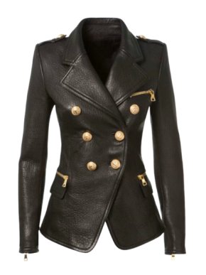 Balmain Black Leather Double Breasted Blazer/Jacket