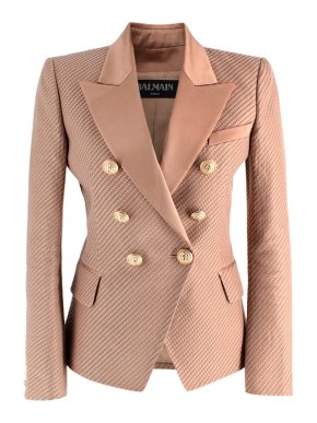 Balmain Beige Structured Textured Double-Breasted Blazer 1