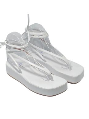 Amina Muaddi White Leather Tie Sandals 1