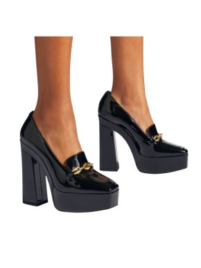 Jimmy Choo Black Soft Patent Leather Heels with Chain Embellishment 1