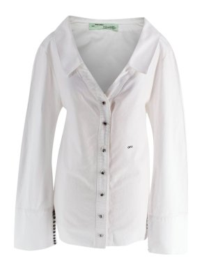 Off-White White Logo Embroidered Button-Up Shirt 1