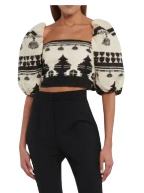 Johanna Ortiz Puff Sleeve Pattern Crop Top 1