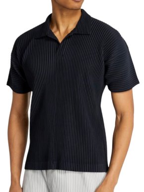 ISSEY MIYAKE Navy Pleated Polo-Shirt 1
