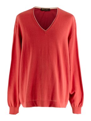 Loro Piana Red V Neck Long Sleeve Cotton Knit Jumper 1