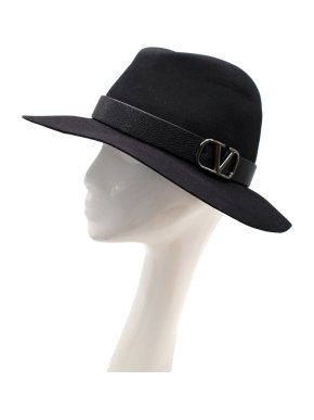 Valentino Signature Rabbit Fur And Leather Fedora Hat