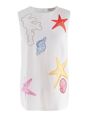 Emilio Pucci  Embroidered White Crepe Sleeveless Blouse 1