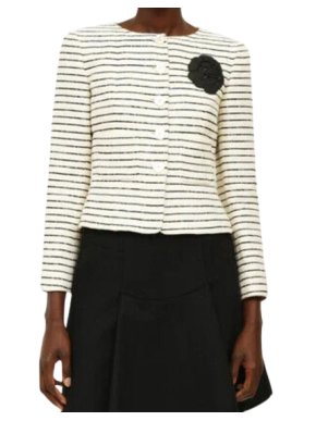 Chanel Ivory And Black Sequin Striped Tweed Jacket 1
