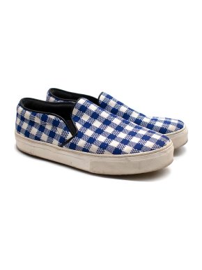 Celine Royal Blue and White Plaid Slip On Trainers 1