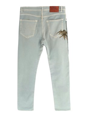 Etro Washed Blue Palm Tree Embroidered Jeans 1