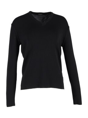 Jil Sander Black Cotton V-Neck Long Sleeve T-Shirt 1