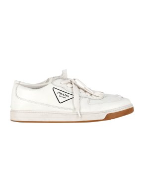 Prada White Leather Logo Low-Top Sneakers 1