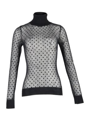 Victoria Beckham Black Polka Dot Sheer Cotton Polo Neck Top 1