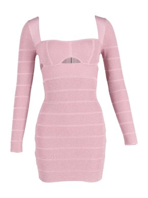 Herve Leger Light Pink Cutout Long-Sleeve Mini Dress 1