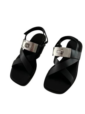 Hermes Oversized Kelly Buckle Black Sandals 1