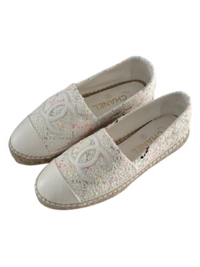 Chanel White Tweed Espadrilles 1