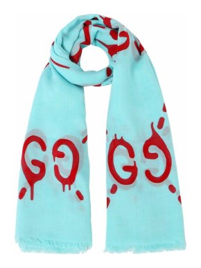 GUCCI Turquoise Blue Modal Silk Gucci Ghost Shawl 1
