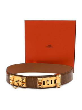 Hermès Medor “Collier de Chien” Belt in Crocodile Leather  Full length 97cms 1