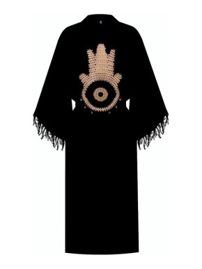 N'onat Mar Atelier Hamsa Hand Black Organic Cotton Kaftan 1