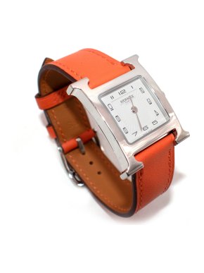 Hermes Small "Heure H" Watch With Orange Strap 1