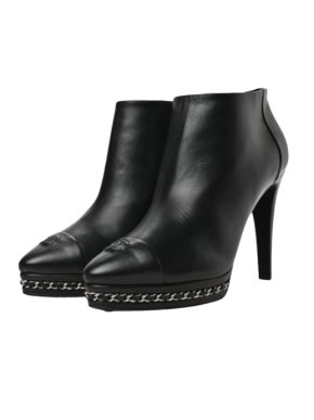 Chanel Black Leather Chain Detail Ankle Boots 1