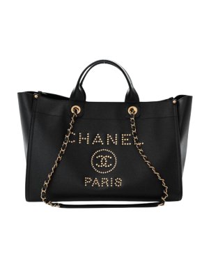 Chanel Large Black Leather Deauville Shoulder Tote Bag 1