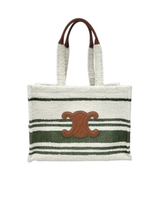 Celine Triomphe Large Cabas Thais White/Green Canvas Leather Large Tote Bag 1