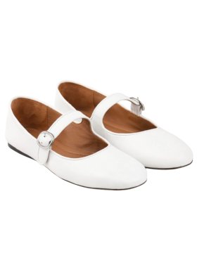 Sandro Shiny White Leather Ballet Flats 1