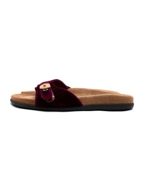 Ancient Greek Sandals 'Odi' Burgundy Velvet Slides with Gold Buckle 1
