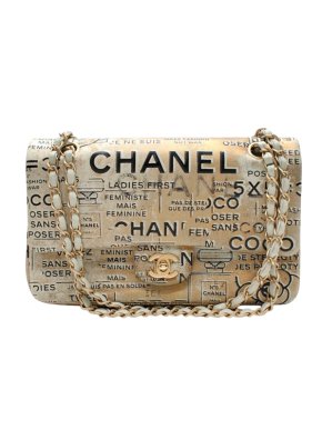 Chanel  Lambskin Hand Painted Feministe Newsprint Medium Double Flap Bag 1