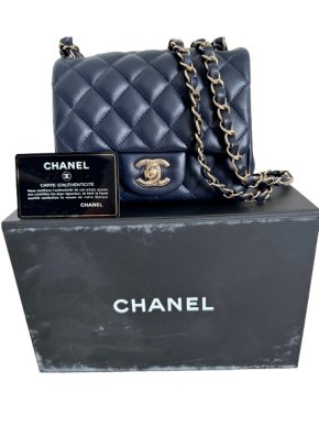 Chanel Quilted Navy Square Mini Flap Bag 1