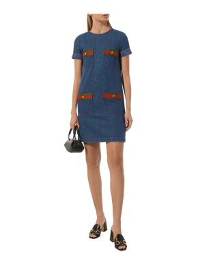 Blue Cotton Denim/Web Detail Mini Dress 1