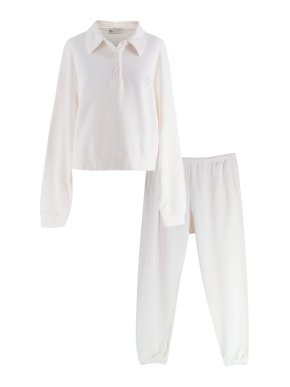 Tory Burch French Terry Logo Cream Sweatpants and Button Jumper Set 1