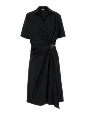Loewe Black Draped Cotton Dress 1