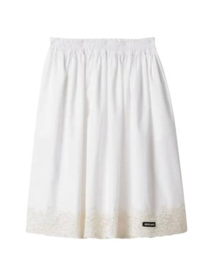 Miu Miu White Cotton Poplin Skirt With Logo Badge 1