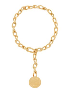 Jil Sander Circular Pendant Gold Tone Brass Necklace with Bashed Coin 1