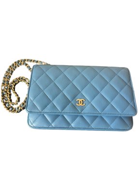 Chanel Blue Quilted Lambskin Wallet On A Chain 1