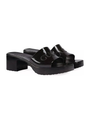 Gucci Black Rubber Logo Sandals 1