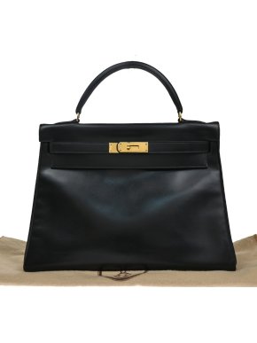 Hermes Black Kelly With Gold Hardware 32Cms 1