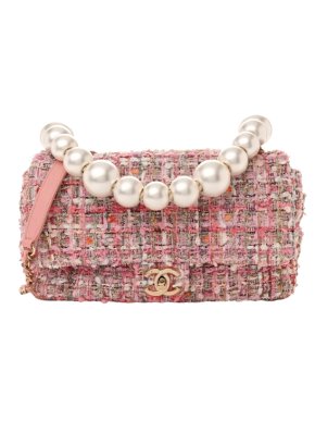 Chanel Pink Tweed Faux Pearl Handle Bag