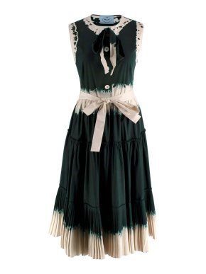Prada Emerald Green Dip Dye Midi Dress with Pleated Skirt 1