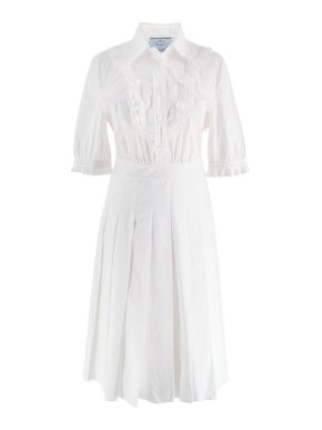 Prada White Cotton Button Front Poplin Dress 1
