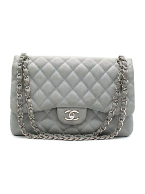 Chanel Nubuck Jumbo Classic Double Flap in Coastal Grey with Silver Chain Strap 1