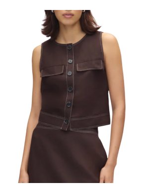 Aligne Summer Linen Mix Button Top in Chocolate 1