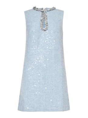 Self Portrait Baby Blue Woven Sequin Mini Dress