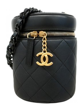 Chanel Black Lambskin Vanity Chain Shoulder Bag with Gold CC Logo detail 1