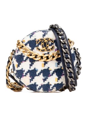 Chanel Navy and White 2020 Tweed 19 Round Clutch With Chain 1