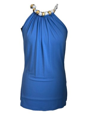 Blumarine Scarf Tie Neck Detail Blue Stretch Top 1