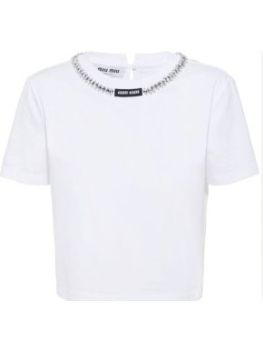 Miu Miu White Crystal Embellished T-Shirt 1