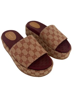 Gucci Logo Canvas Wedge Mules 1